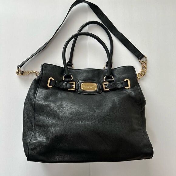 Michael Kors Hamilton Satchel Bag Tote, Shoulder and Hand Bag Black Leather - Picture 1 of 12